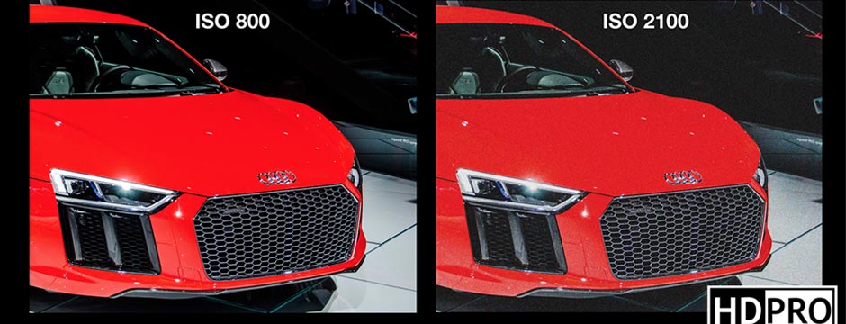 مقایسه دو تصویر ماشین آئودی با عکاسی و قابلیت کنترل ISO 