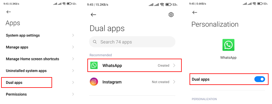 استفاده از قابلیت Dual Apps برای نصب دو واتساپ