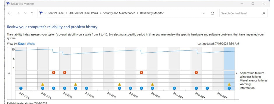 رفع کند شدن لپ تاپ با استفاده از Reliability Monitor