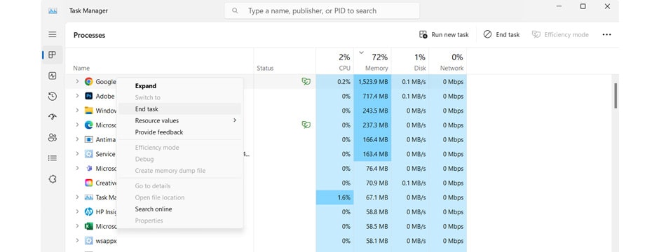 استفاده از Task Manager برای رفع هنگ کردن لپ تاپ