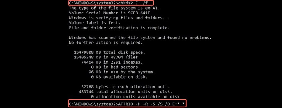 ریکاوری مموری فرمت شده با استفاده از chkdsk