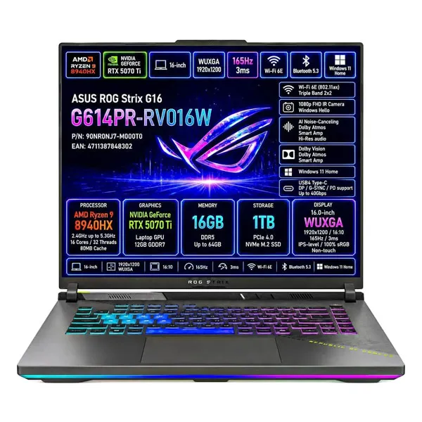 لپ تاپ گیمینگ ایسوس 16 اینچ +ROG Strix G614PR Ryzen 9-8940HX FHD آکبند