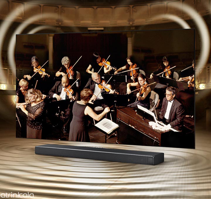 کاربرد نوار صدای Q Symphony در تلویزیون سامسونگ QLED 82Q800T